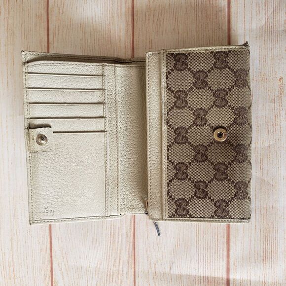Authentic Gucci Signature Logo Fabric Leather Compact Bifold Wallet Unisex Box - Picture 8 of 16